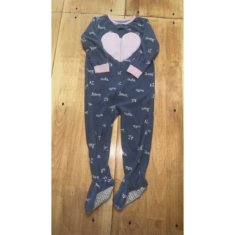 Carter's‎ Toddler 2T Footed Pajamas Sleepwear Blue Pink Heart Love Cute